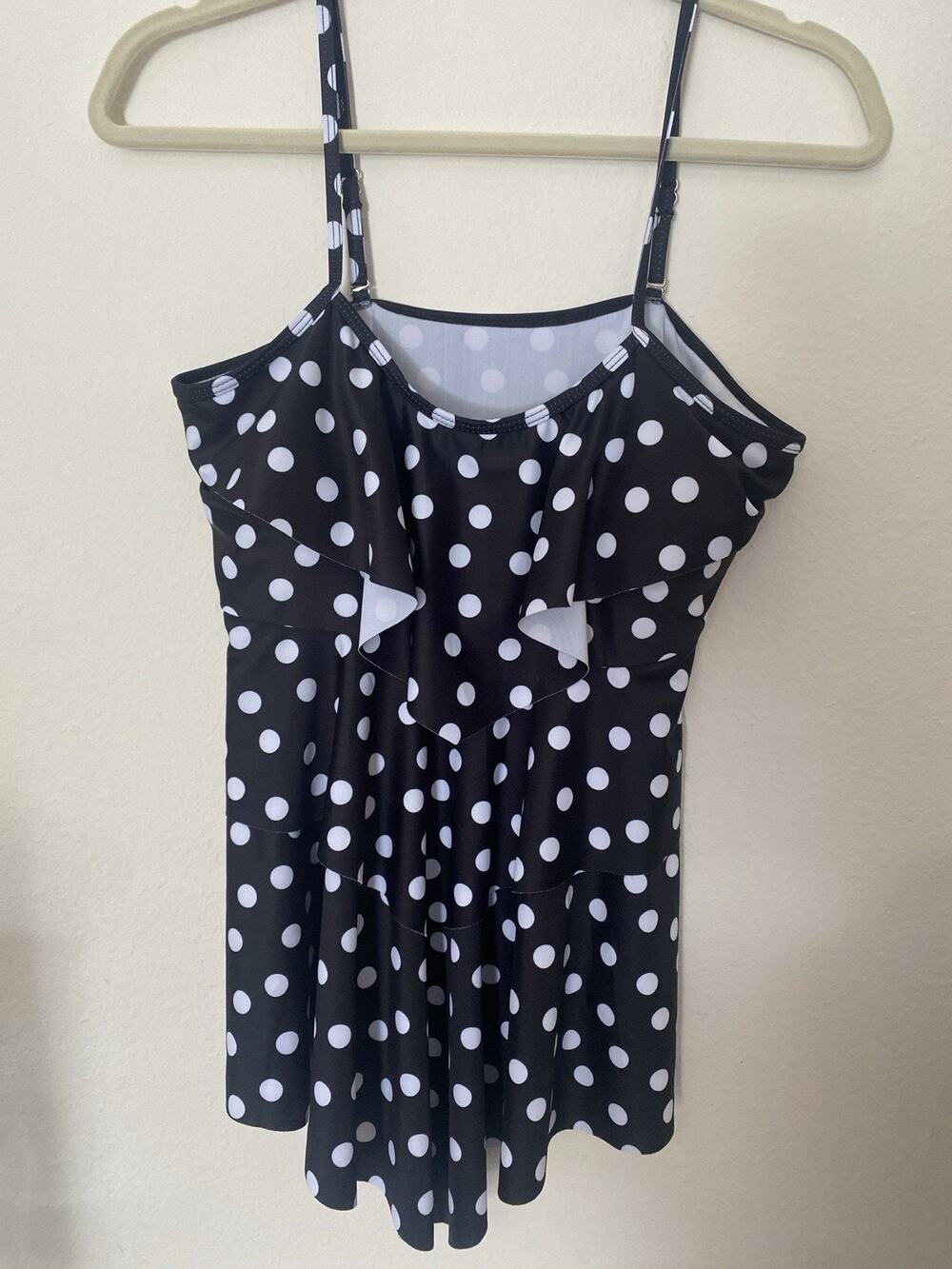 Holipick Black Polka Dot Tankini Swim Top Size L NWT